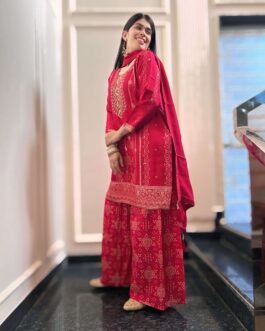 Pink Bandhani Work 4-Piece Suit