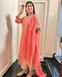 Peach Anarkali 3-Piece Suit