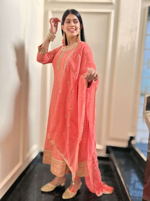 Peach Anarkali 3-Piece Suit