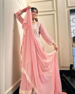 Pink Chikankari luckhnowi Work 3-Piece Suit