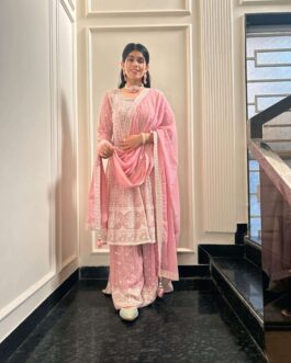 Pink Chikankari luckhnowi Work 3-Piece Suit