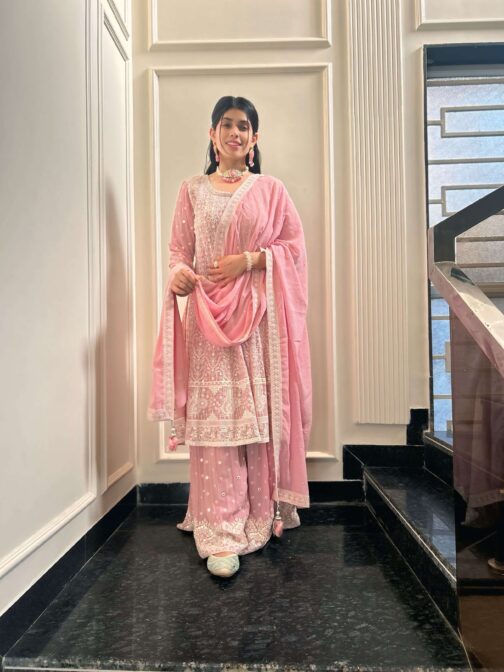 Pink Chikankari luckhnowi Work 3-Piece Suit